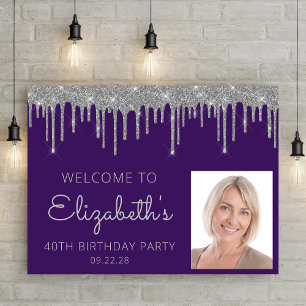 Affiche Bienvenue sur cette Photo Violet Paillettes Argent