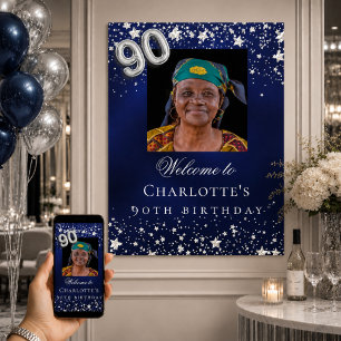 Affiche Bienvenue sur fond de photo d'étoiles bleues argen