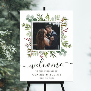 Affiche Bienvenue sur la photo de mariage de Noël botaniqu