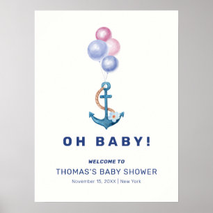 Affiche Bienvenue sur le Baby shower de ballons d'Ancres n