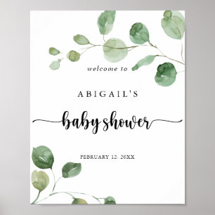 Affiche Bienvenue sur le Baby shower Eucalyptus Green Deli