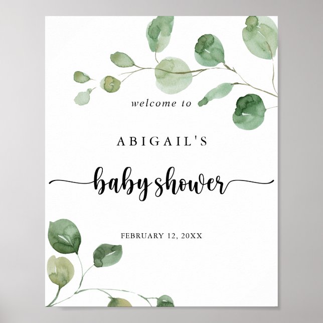 Affiche Bienvenue sur le Baby shower Eucalyptus Green Deli (Devant)
