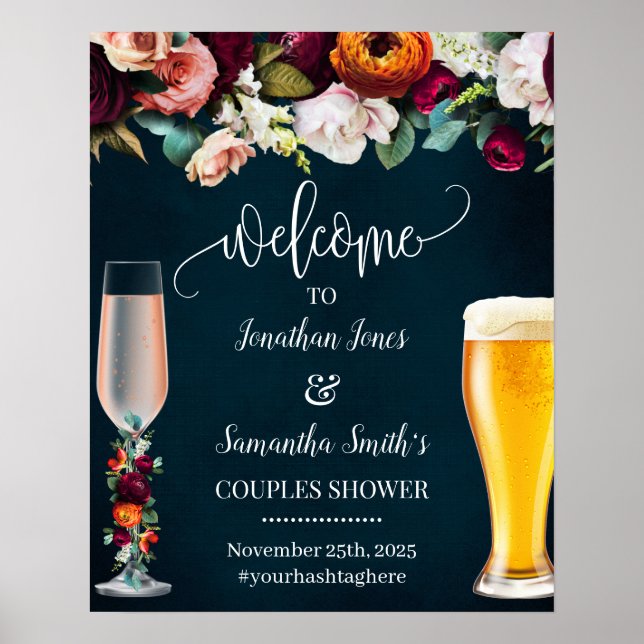 Affiche Bienvenue sur le panneau de mariage Rose & Brews W (Devant)