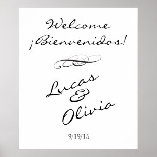 Affiche Bienvenue sur le panneau Mariage bilingue espagnol