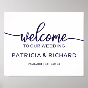 Affiche Bienvenue sur notre panneau chic mariage bleu mari