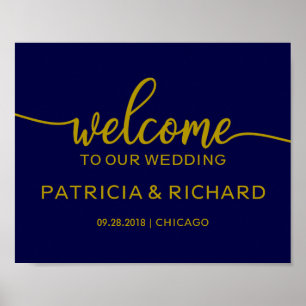 Affiche Bienvenue sur notre panneau de mariage chic or ble