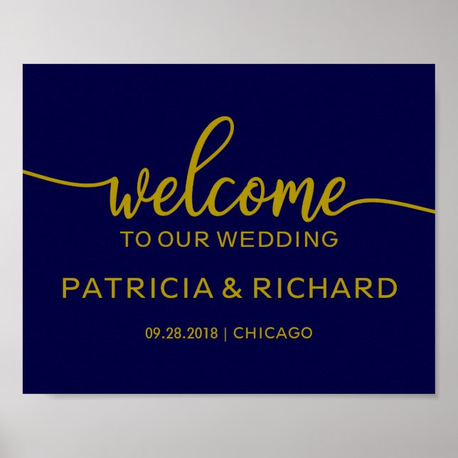 Affiche Bienvenue sur notre panneau de mariage chic or ble (Devant)