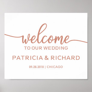 Affiche Bienvenue sur notre panneau de mariage en or rose