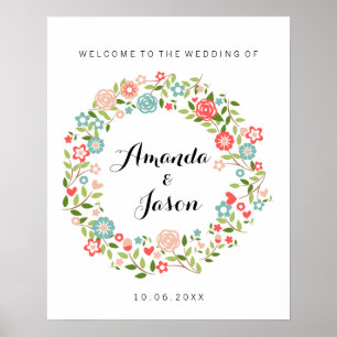Affiche Bienvenue sur notre panneau mariage Floral bot