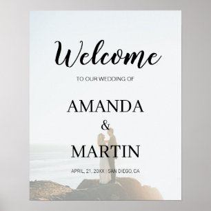 Affiche Bienvenue sur photo décolorée de mariage en callig