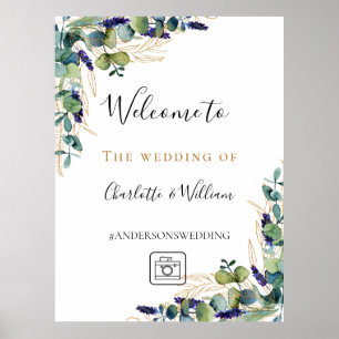 Affiche Bienvenue sur un mariage élégant en eucalyptus ver
