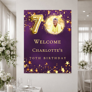 Affiche Bienvenue sur une photo d'étoiles dorées violettes