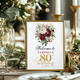 Affiche Bienvenue vintage blush burgundy 80 ans 8x10