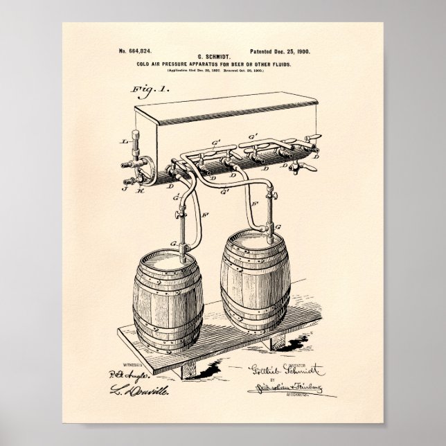 Affiche Bière à pression d'air froid 1900 Brevet Art Vieux (Devant)
