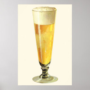 Affiche Bière blonde vintage haute et glacée, boisson alco