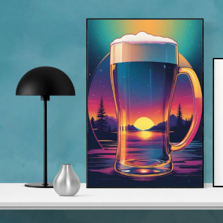 Affiche Bière Coucher de soleil coloré