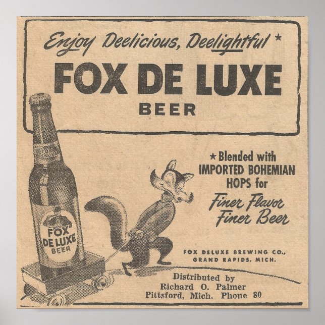 Affiche Bière De Luxe 1948 Ad Fox (Devant)