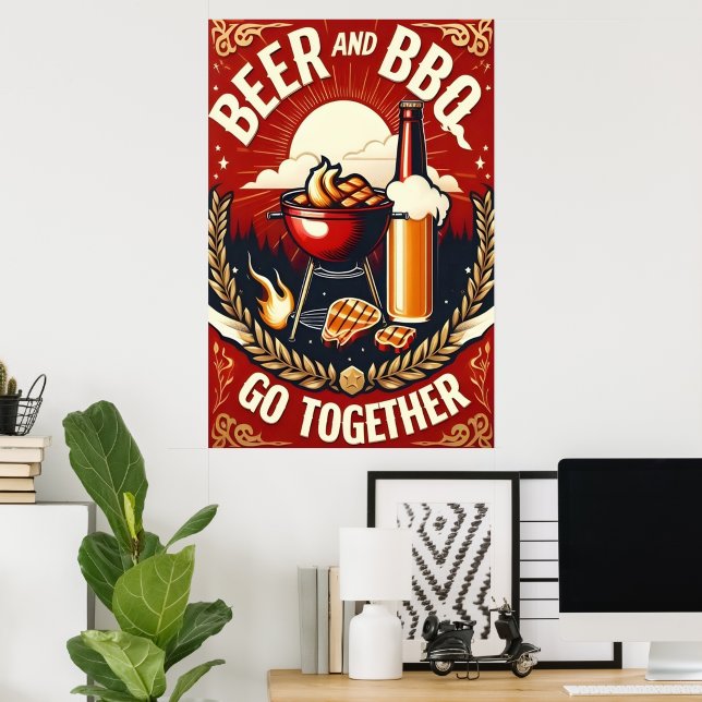 Affiche Bière et barbecue Aller de pair été (Bureau à domicile)