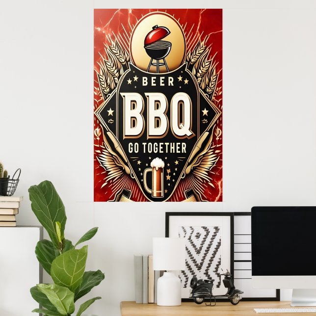 Affiche Bière et barbecue Ensemble (Bureau à domicile)