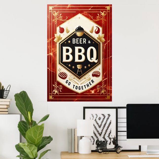 Affiche Bière et barbecue Ensemble (Bureau à domicile)