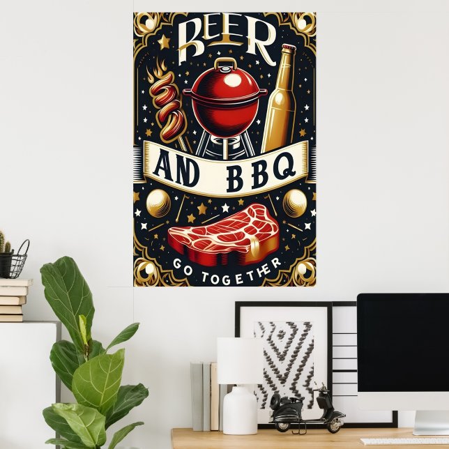 Affiche Bière Et BBQ Ensemble (Bureau à domicile)