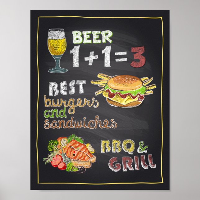 Affiche Bière et hamburgers (Devant)