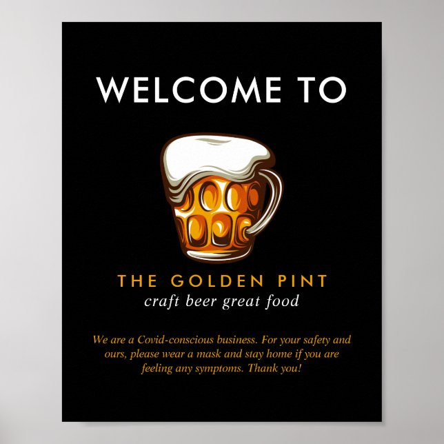 Affiche Bière Mug Logo Brasserie Bar Réouverture Sécurité  (Devant)