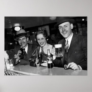 AFFICHE BIÈRE & PRÉTZELS APRÈS INTERDICTION 1933