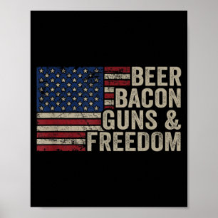 Affiche Bières Bacon Guns & Dom - Bbq Vintage Drapeau