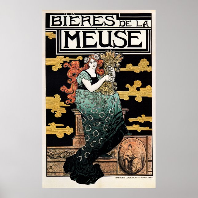 Affiche BIERES DE LA MEUSE 1896 Marc Auguste Art Nouveau (Devant)
