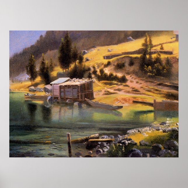 Affiche Bierstadt - Camp de pêche et de chasse, Alaska (Devant)