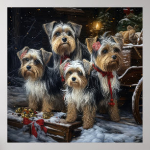 Affiche Biewer Terrier enneigé traîneau décor de Noël