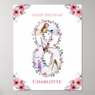 Affiche Big 8th Birthday Girl Photo Collage Fleur rose