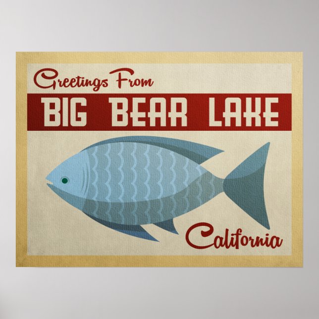 Affiche Big Bear Lake Blue Fish Vintage voyage (Devant)