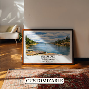 Affiche Big Bear Lake Californie, Aquarelle