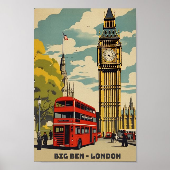 Affiche Big Ben London Célèbre Vintage voyage Place (Devant)