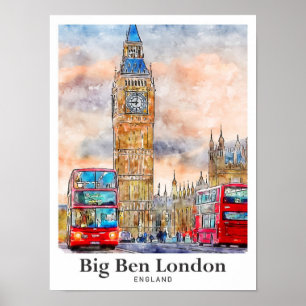 Affiche Big Ben London Watercolor Dessin à la main