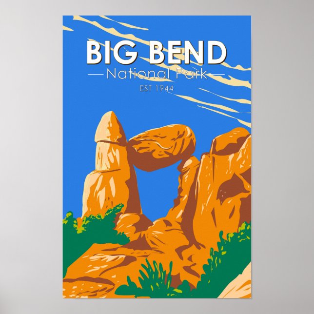 Affiche Big Bend National Park Balances Rock Vintage (Devant)