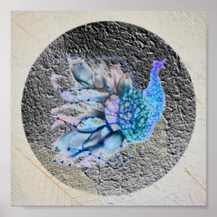 Affiche "Big Blue Bird" 8" x 8" encadré et maté