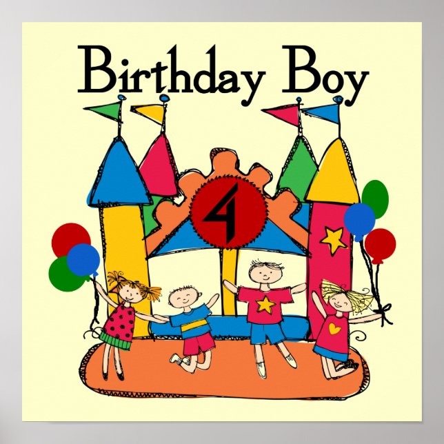 Affiche Big Bounce Boy 4th Birthday Tshirts et cadeaux (Devant)