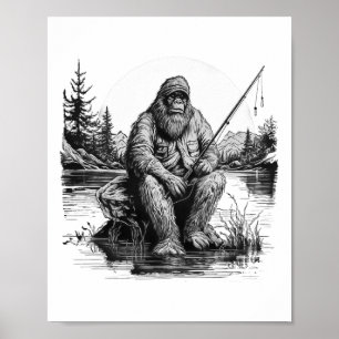 Affiche Big Foot Pêche Pêche Drôle Sasquatch Poisson 