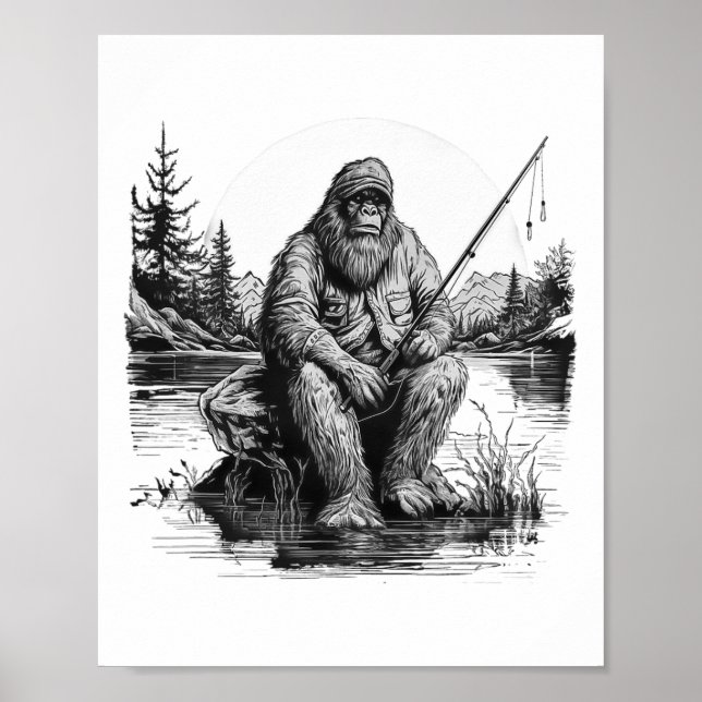 Affiche Big Foot Pêche Pêche Drôle Sasquatch Poisson  (Devant)