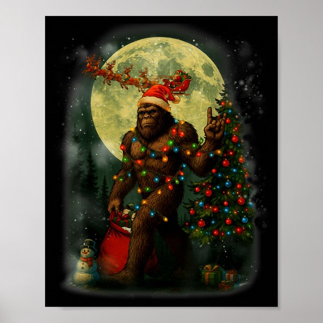 Affiche Big Foot Rock On Santa Snowman Christmas Tree Xmas (Devant)