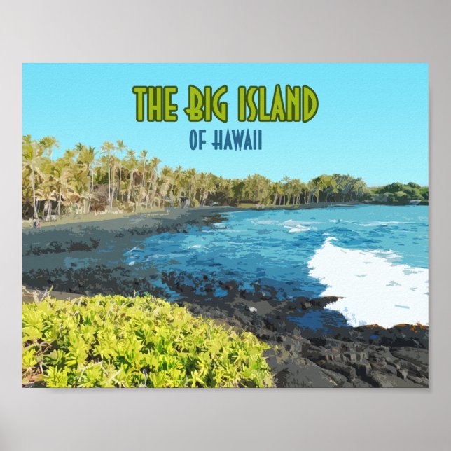 Affiche Big Island Hawaii Punalu’u Beach Vintage (Devant)