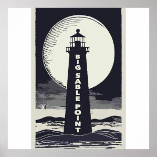 Affiche Big Sable Point Michigan Lighthouse Moon