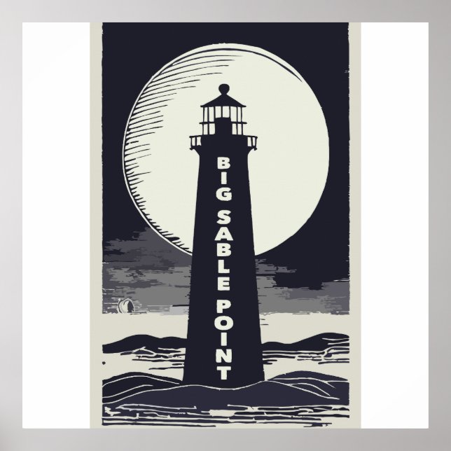 Affiche Big Sable Point Michigan Lighthouse Moon (Devant)