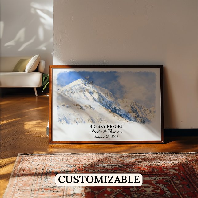 Affiche Big Sky Resort Montana, Aquarelle, Sur mes (Créateur téléchargé)