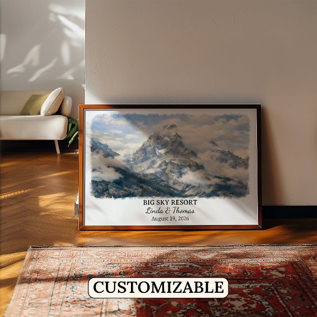Affiche Big Sky Resort Montana, Aquarelle, Sur mes (Créateur téléchargé)