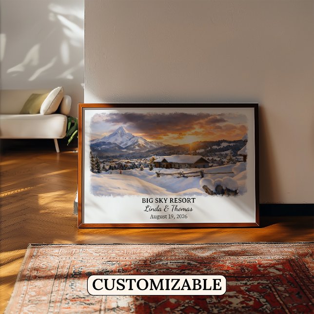 Affiche Big Sky Resort Montana, Aquarelle, Sur mes (Créateur téléchargé)