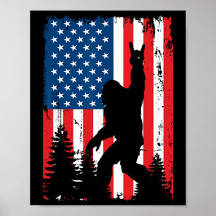 Affiche Bigfoot 4 juillet vintage drapeau américain USA Sa